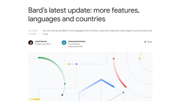 Google、対話型生成AI「Bard」をアップデート─40以上の言語対応、音声読み上げや画像入力など新機能も追加