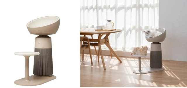 LG、温熱×体重測定付き猫向けスマート空気清浄タワーを発売、猫が乗るだけで健康管理