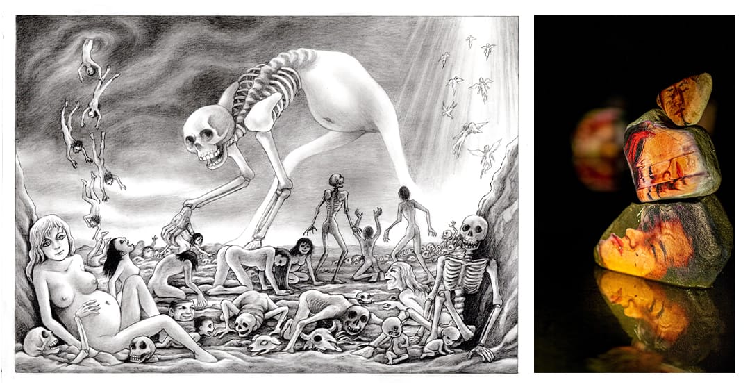 左から 諸星大二郎「すべてここから生まれ ここへ還って行く」、ノガミカツキ『 Image Cemetery 』