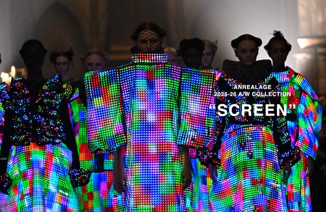 アンリアレイジ、スクリーンを纏う未来の服を発表―パリ大聖堂でLEDを使用した変化する服「SCREEN」を披露