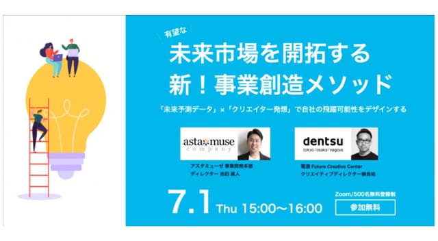 新事業創造メソッド「未来予測データ」×「クリエイター発想」とは─電通・アスタミューゼがウェビナー開催