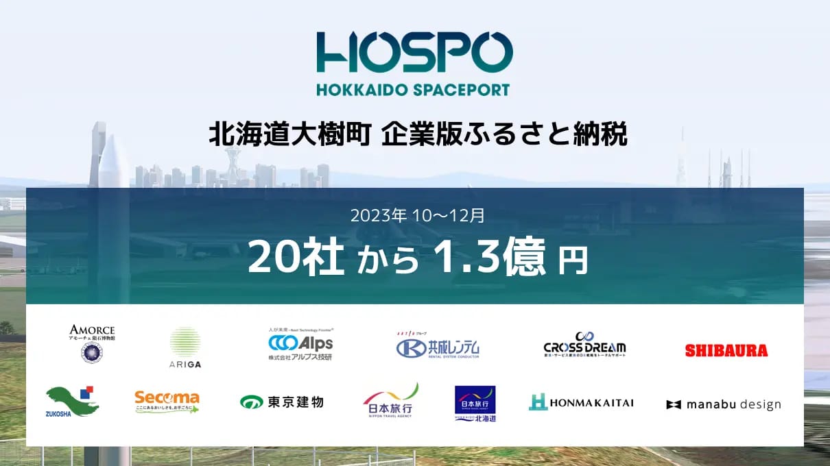 民間企業対象の商業宇宙港「北海道スペースポート（HOSPO）」、企業版ふるさと納税で1億3,480万円の寄附─新たに20社が寄付