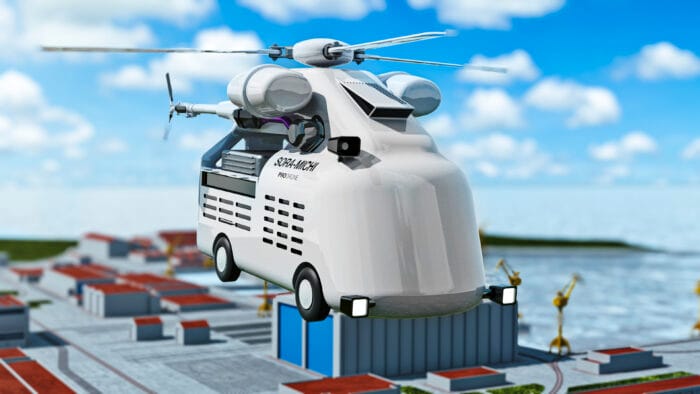 株式会社プロドローン、道も走るドローン「空飛ぶ軽トラ」SORA-MICHIを発表─Japan Mobility Show 2023